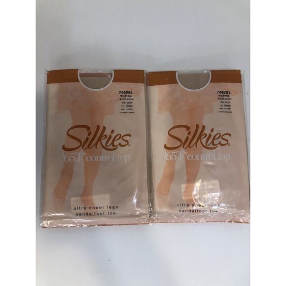 Silkies Accessories - Silkies 65F Control Top Pantyhose Nylons 2006 Lot Set of 2 Medium Nude 740201 D1